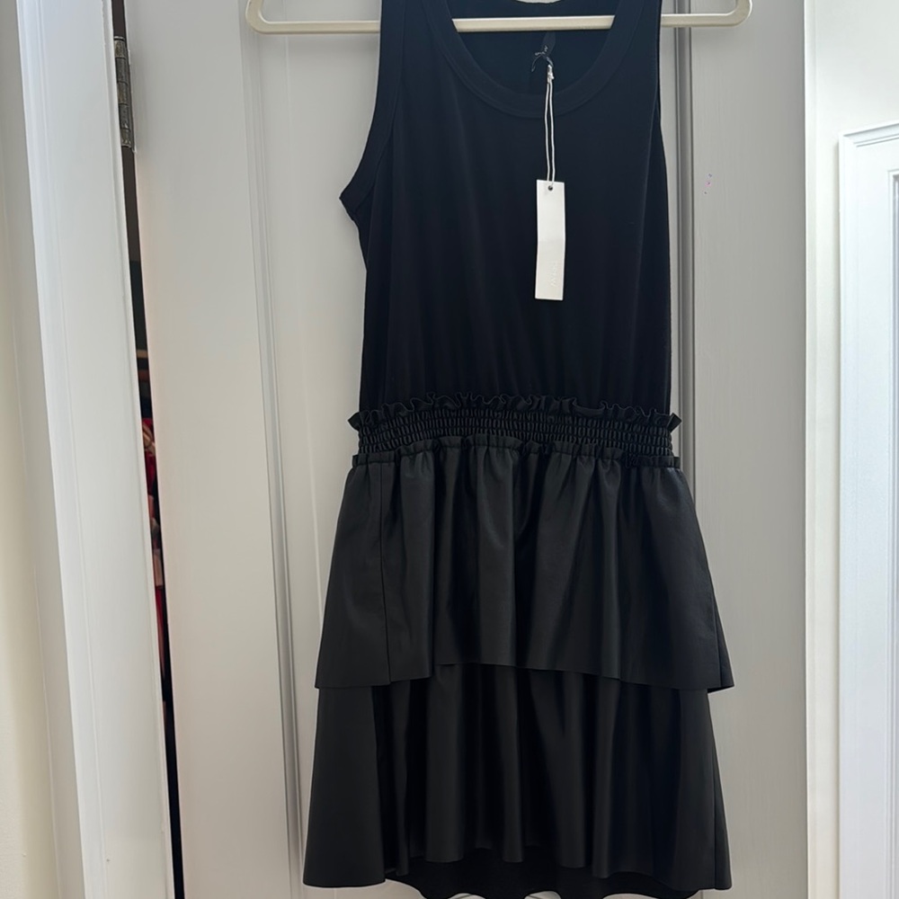 DREW Black and White Ruffled Tiered Mini Dress